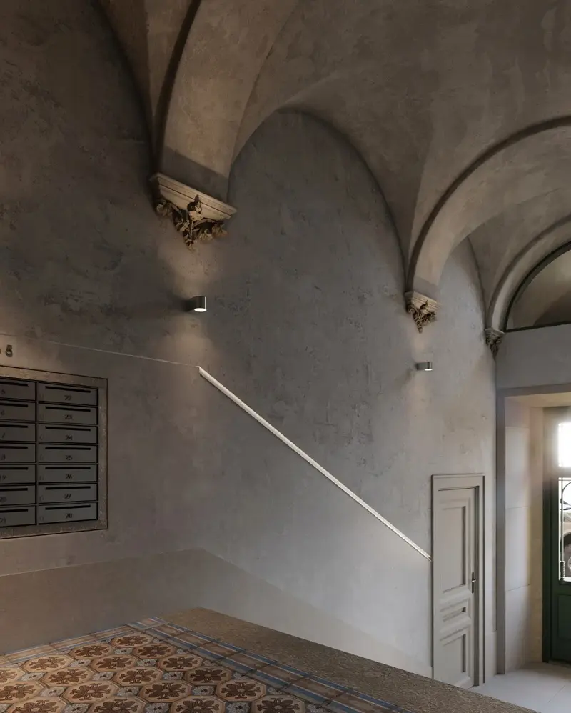 Vaulted landing with letterboxes